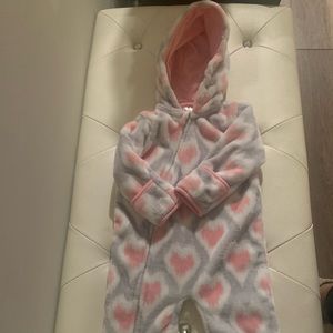 Baby Girl Winter One Piece Pink/Gray Suit Size 3-6 months with hood